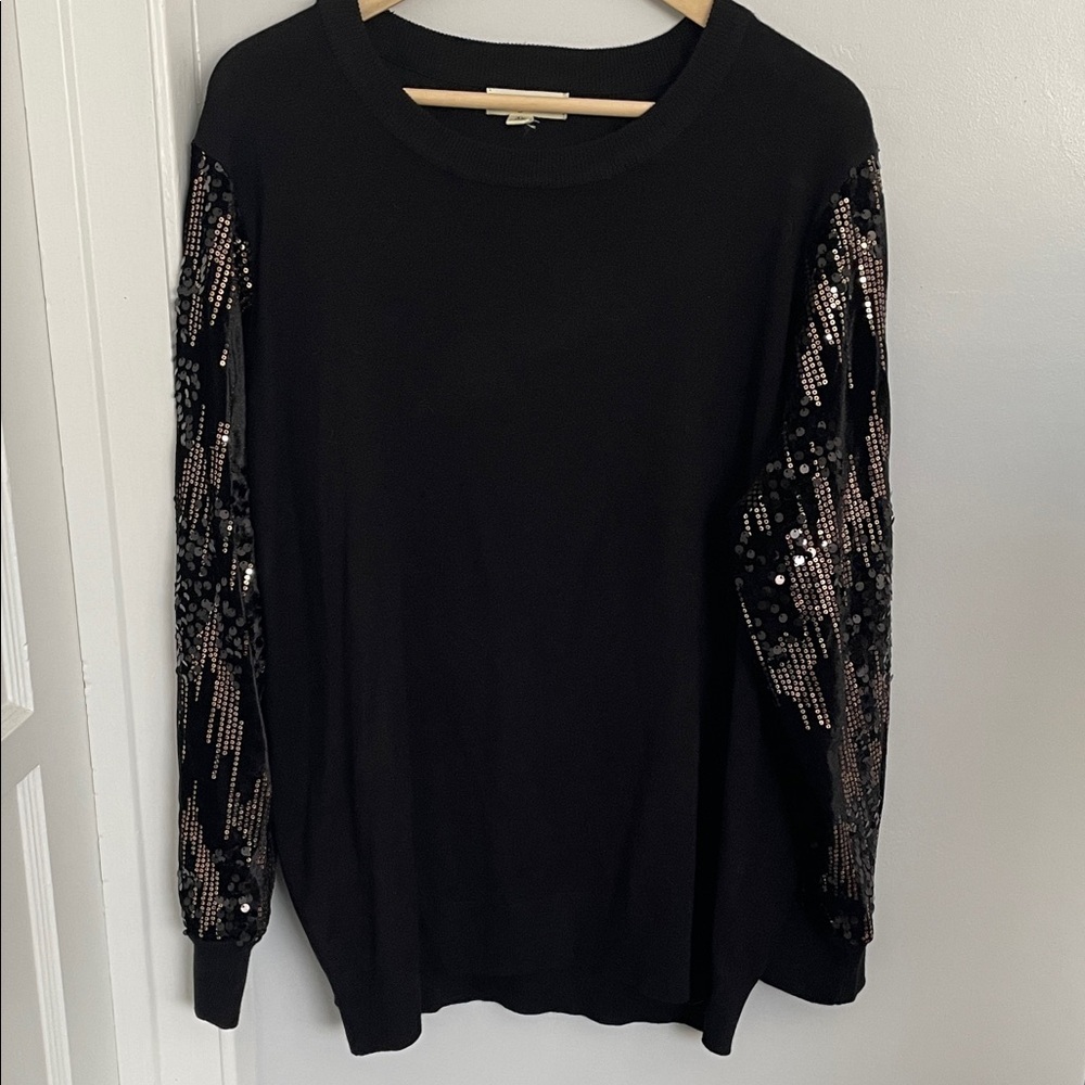 Black Sequin Sleeve Women's Sweater Top size 3X - Picture 1 of 10